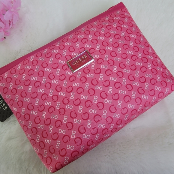 guess pink makeup bag